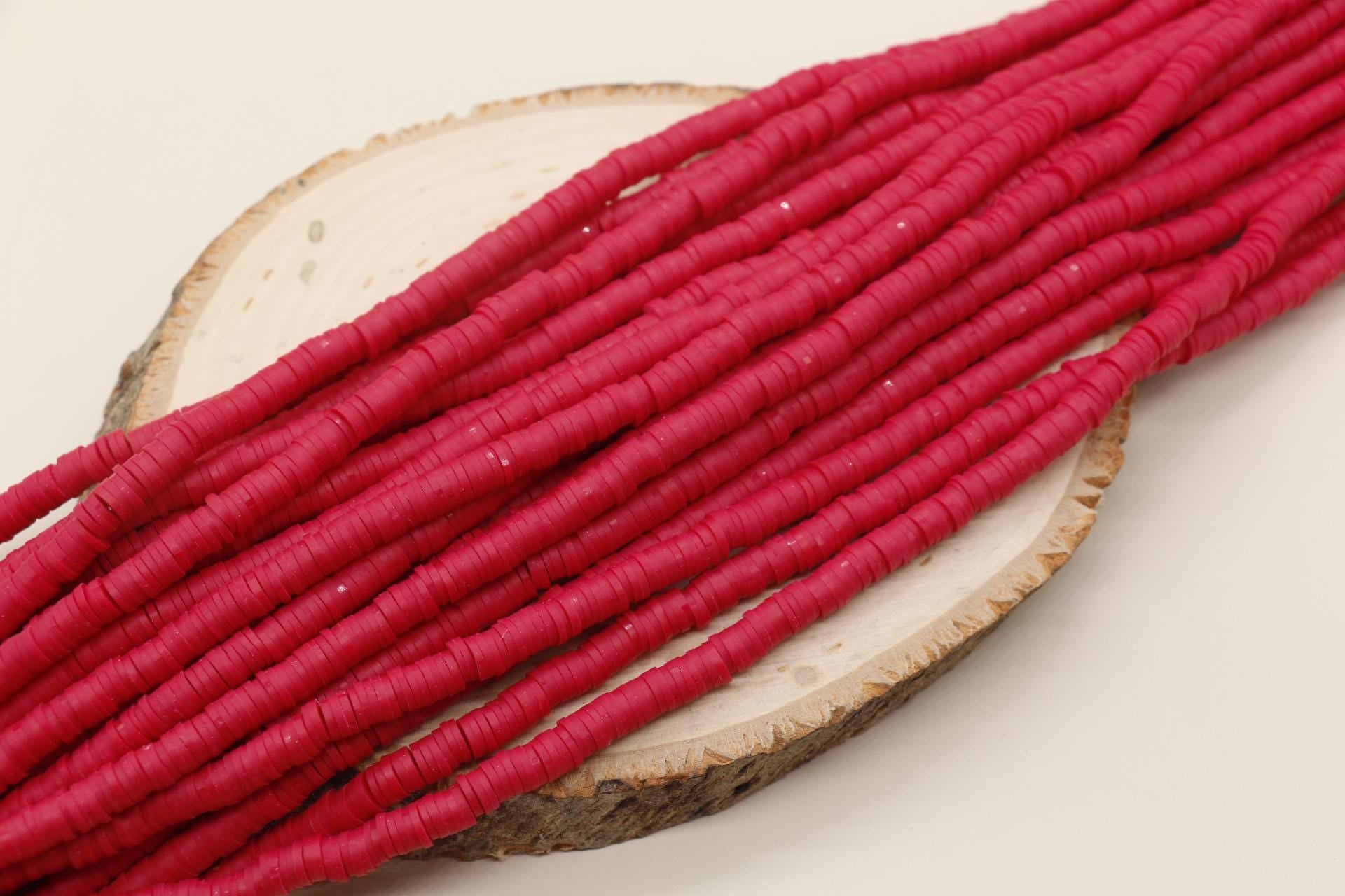 6mm Ruby Red Heishi Beads, Polymer Clay Disc Beads, African Disc Beads, Full Strand #101