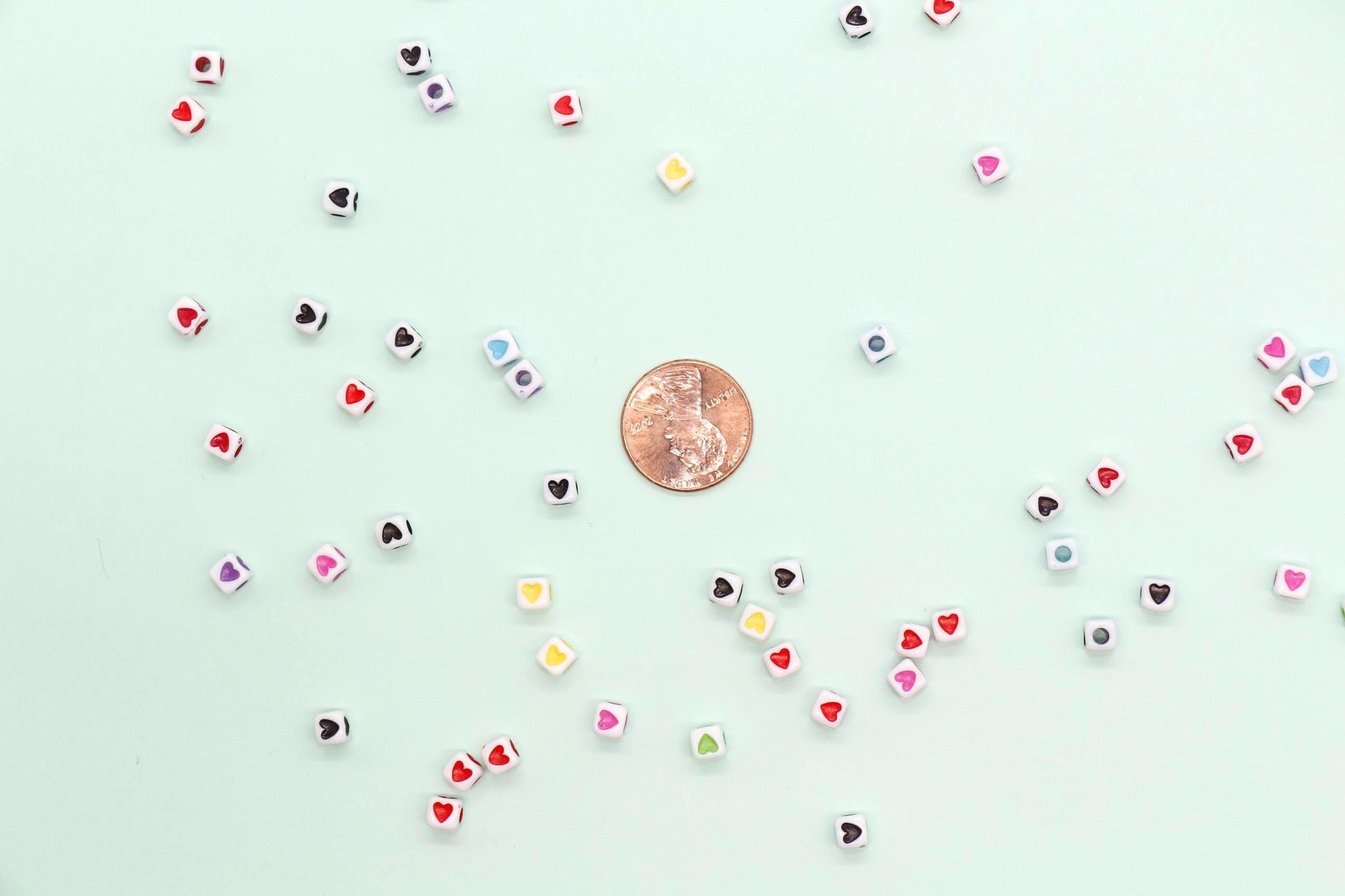 Cube Heart Beads, 5mm Square Heart Beads, Plastic Heart Beads in Black, Red, Mixed Colors, Jewelry Making Supplies for Bracelets Keychains