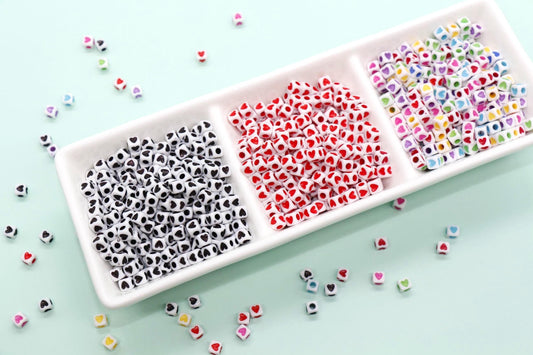 Cube Heart Beads, 5mm Square Heart Beads, Plastic Heart Beads in Black, Red, Mixed Colors, Jewelry Making Supplies for Bracelets Keychains