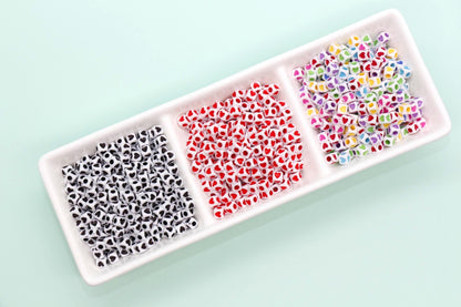 Cube Heart Beads, 5mm Square Heart Beads, Plastic Heart Beads in Black, Red, Mixed Colors, Jewelry Making Supplies for Bracelets Keychains