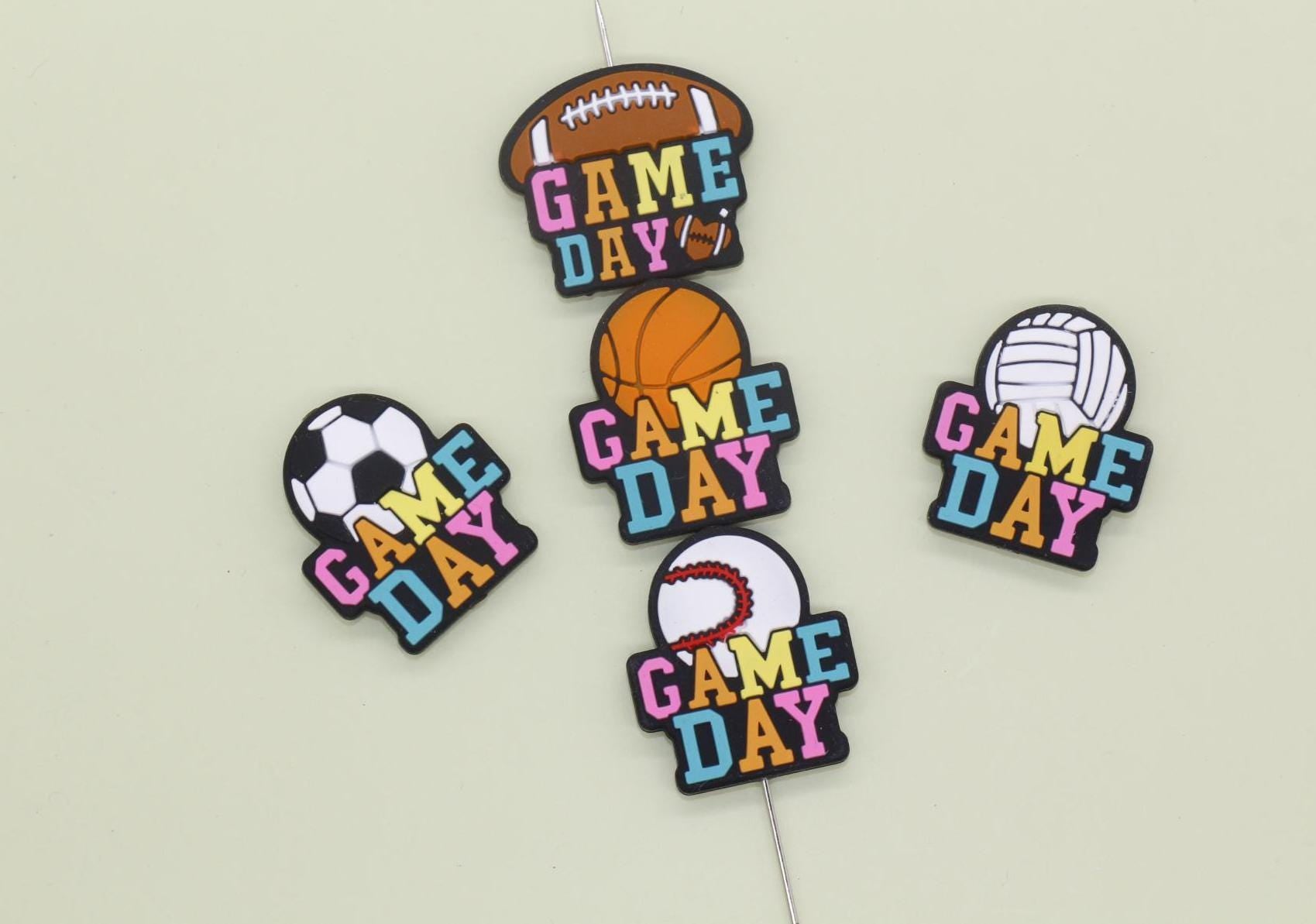 Game Day Sports Silicone Focal Beads for Pens, Bracelets - Football, Basketball, Soccer, Volleyball, Baseball