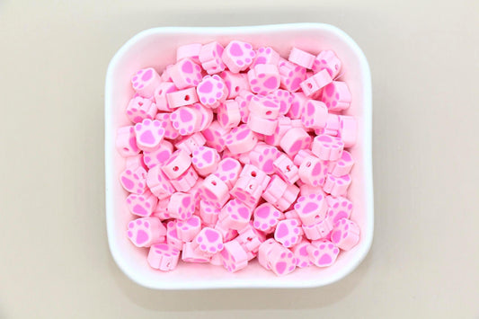 Pink Dog Paw Beads, Polymer Clay Paw Beads for Jewelry Making, Cute Animal Beads for DIY Bracelets, Necklaces, Pet Lover Gifts #930