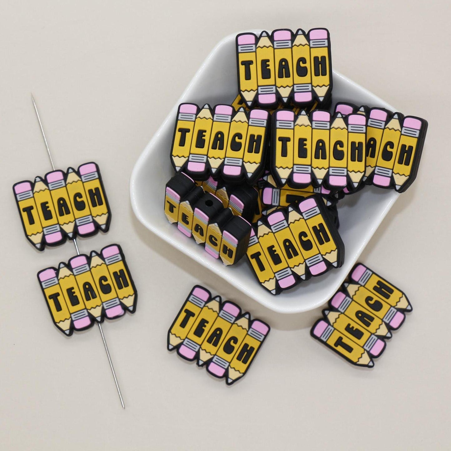 Teacher Silicone Focal Beads for DIY Jewelry Making & Keychains - Teach, Love, Inspire Gifts for Teachers