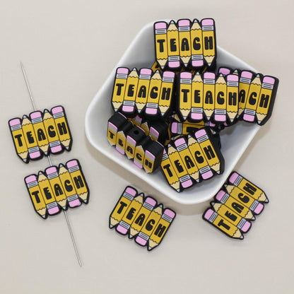 Teacher Silicone Focal Beads for DIY Jewelry Making & Keychains - Teach, Love, Inspire Gifts for Teachers