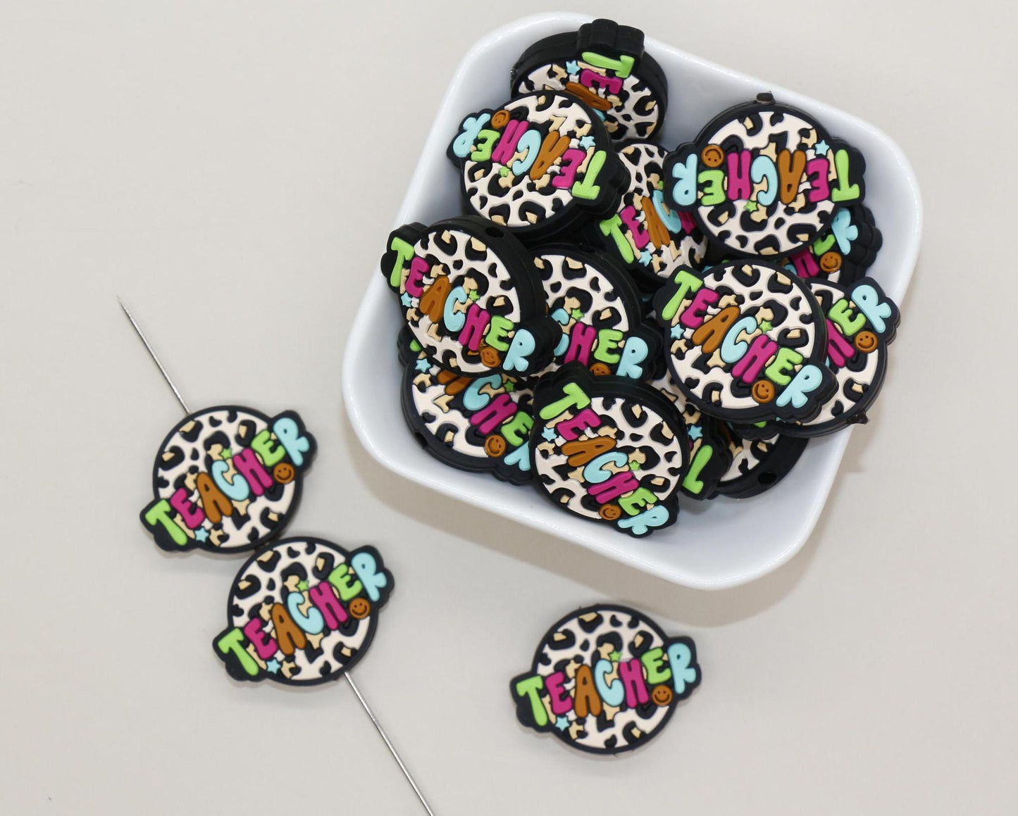 Teacher Silicone Focal Beads for DIY Jewelry Making & Keychains - Teach, Love, Inspire Gifts for Teachers