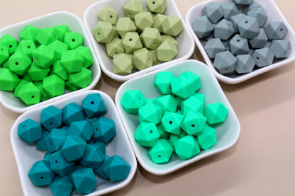 14mm Green Hexagon Silicone Beads, Geometric Beads for DIY Jewelry Making, Soft Silicone Beads for Bracelets, Keychains, Bulk Bead Supplies