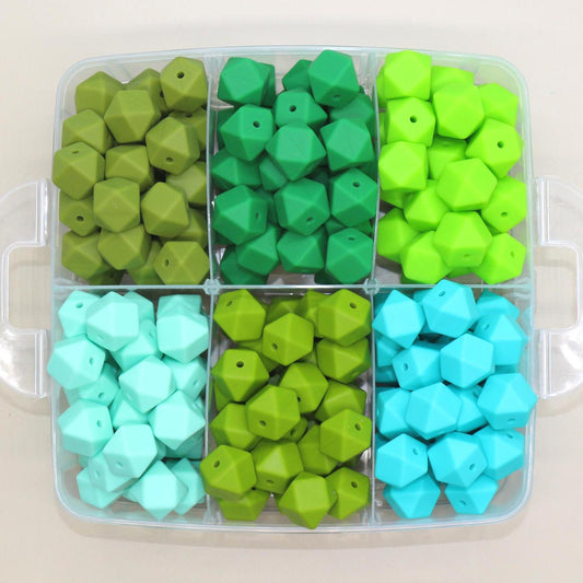 14mm Green Hexagon Silicone Beads, Geometric Beads for DIY Jewelry Making, Soft Silicone Beads for Bracelets, Keychains, Bulk Bead Supplies
