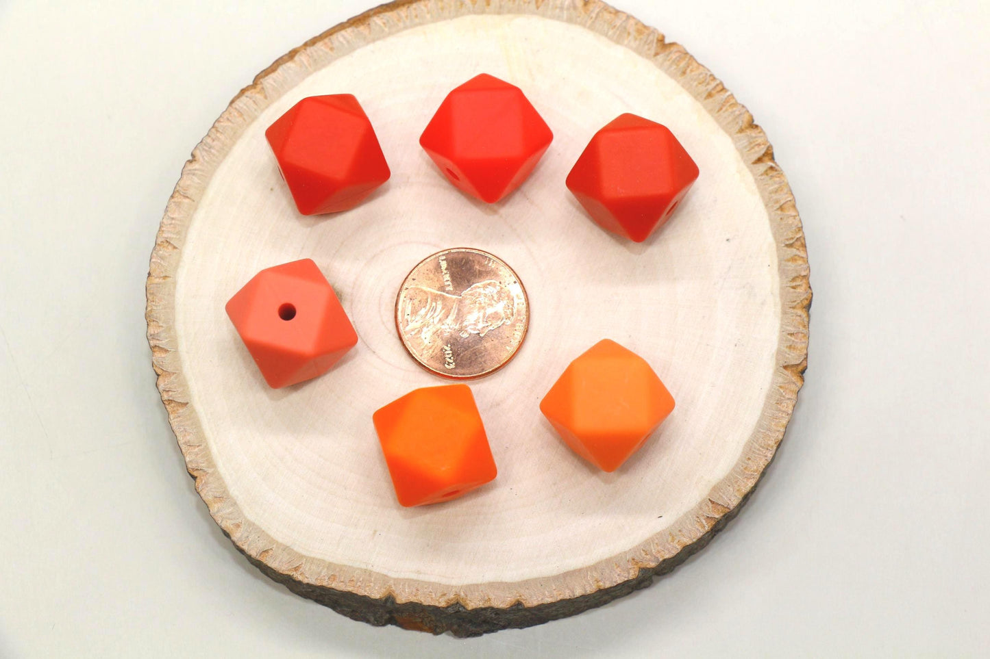 14mm Red Orange Hexagon Silicone Beads for DIY Jewelry Making, Soft Geometric Beads for Bracelets, Keychains, Bulk Craft Supplies