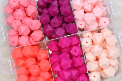 14mm Pink Hexagon Silicone Beads for DIY Jewelry Making, Soft Geometric Beads for Bracelets, Keychains, Bulk Craft Supplies
