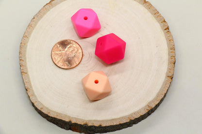14mm Pink Hexagon Silicone Beads for DIY Jewelry Making, Soft Geometric Beads for Bracelets, Keychains, Bulk Craft Supplies