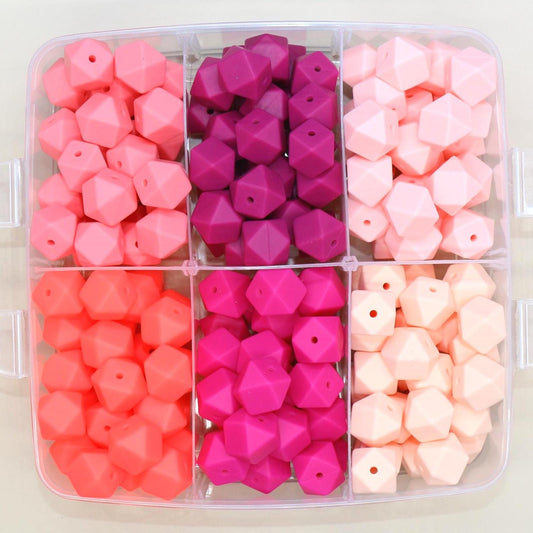 14mm Pink Hexagon Silicone Beads for DIY Jewelry Making, Soft Geometric Beads for Bracelets, Keychains, Bulk Craft Supplies