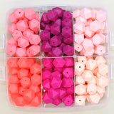 14mm Pink Hexagon Silicone Beads for DIY Jewelry Making, Soft Geometric Beads for Bracelets, Keychains, Bulk Craft Supplies