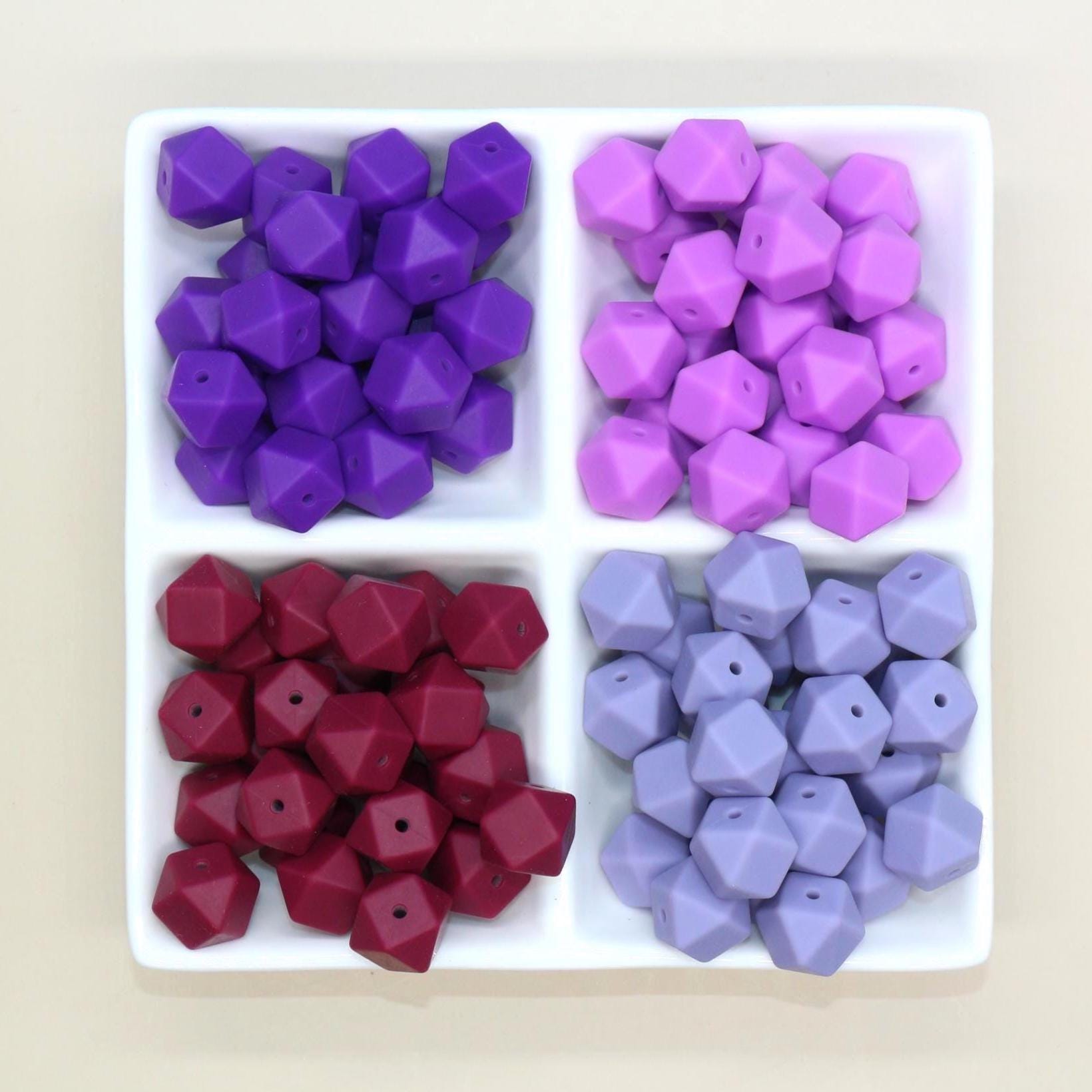 14mm Purple Hexagon Silicone Beads for DIY Jewelry Making, Soft Geometric Beads for Bracelets, Keychains, Bulk Craft Supplies