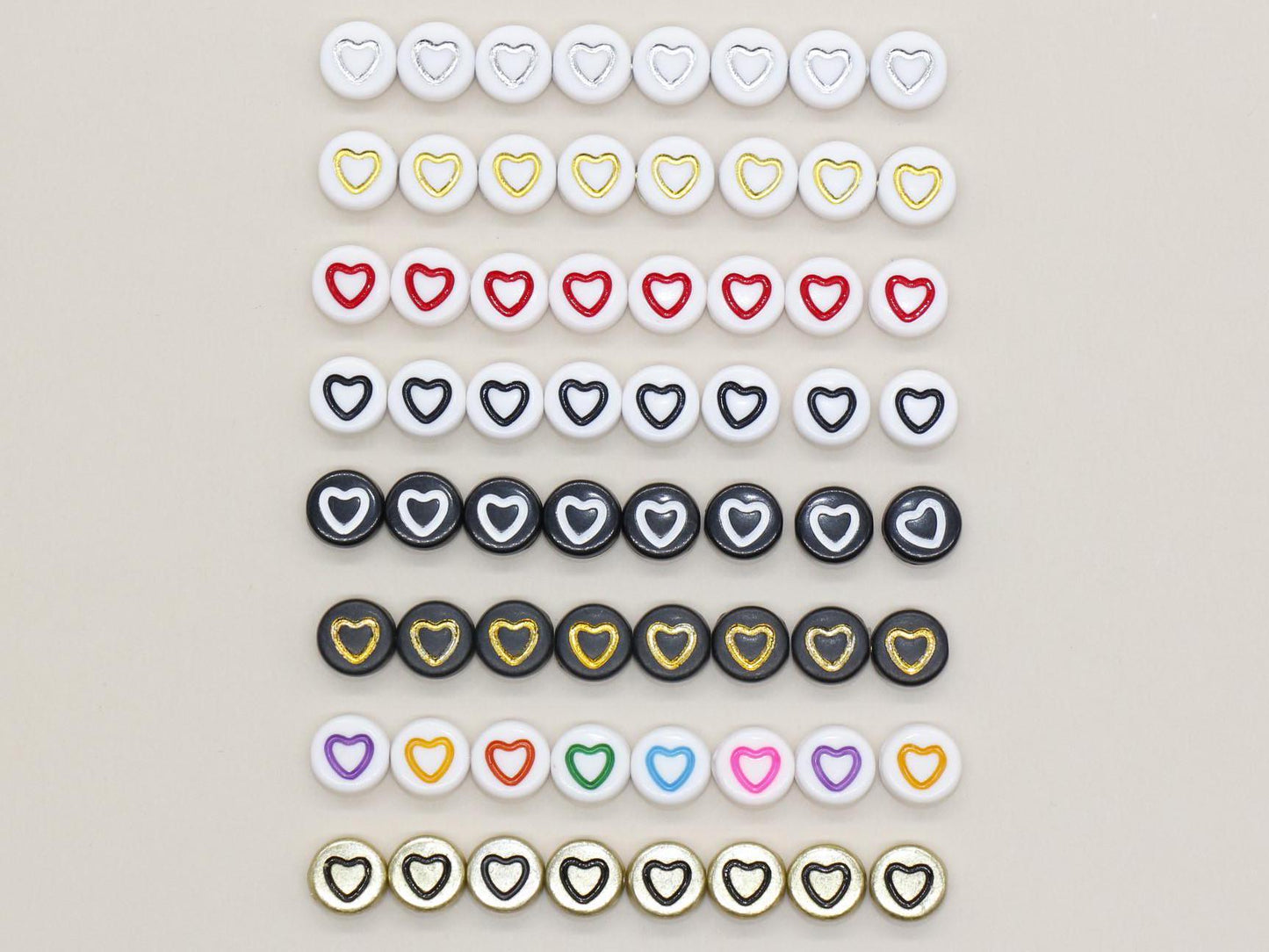 7mm Heart Beads, Round Acrylic Outline Heart Beads for Jewelry Making & Crafting, Heart Beads for DIY Projects