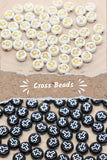Gold Cross Beads - White and Black Round Acrylic Beads for Jewelry Making, Crafting and Bracelets - Religious Craft Supplies