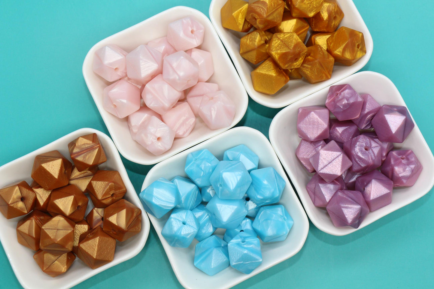 17mm Metallic Hexagon Silicone Beads, Shimmering Jewelry Beads for Bracelets, Keychains, Soft Geometric Beads, DIY Craft Supplies