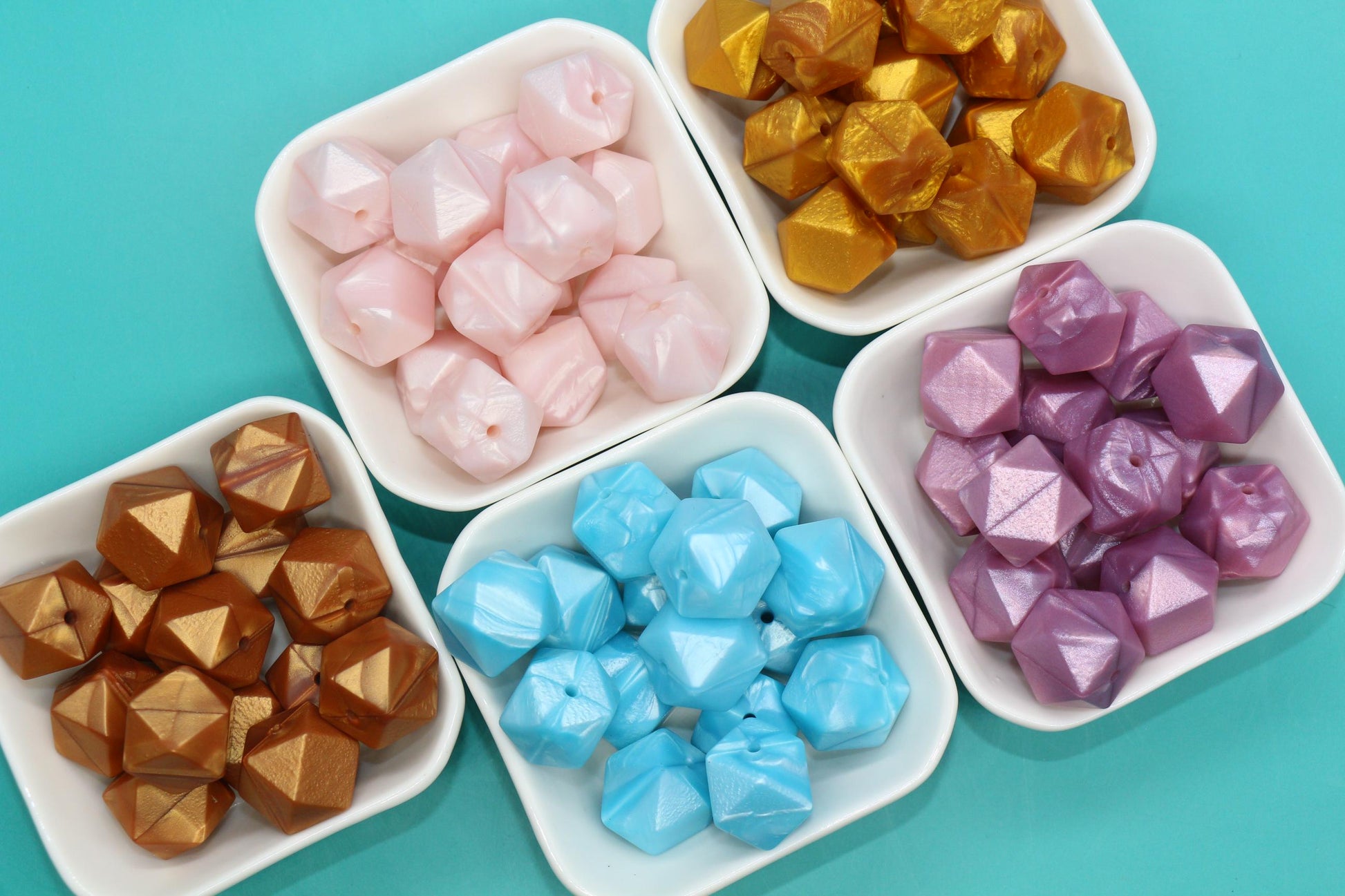 17mm Metallic Hexagon Silicone Beads, Shimmering Jewelry Beads for Bracelets, Keychains, Soft Geometric Beads, DIY Craft Supplies