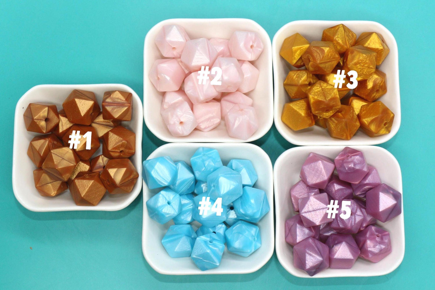 17mm Metallic Hexagon Silicone Beads, Shimmering Jewelry Beads for Bracelets, Keychains, Soft Geometric Beads, DIY Craft Supplies