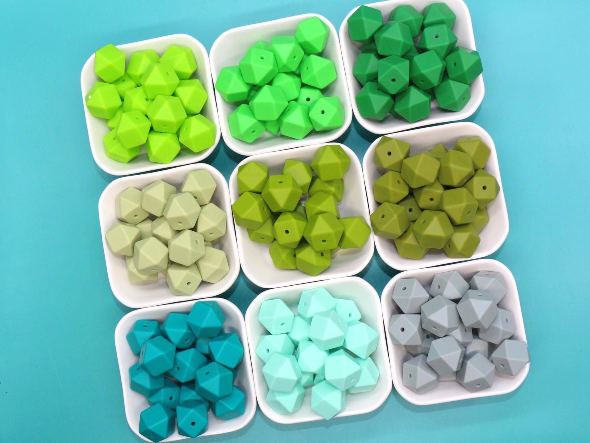 17mm Green Hexagon Silicone Beads, Soft Geometric Jewelry Beads for Bracelets, Keychains, DIY Crafts