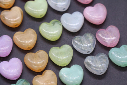 Colorful plastic heart beads with glitter finish – craft bead supplies