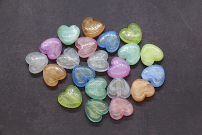 Colorful plastic heart beads with glitter finish – craft bead supplies