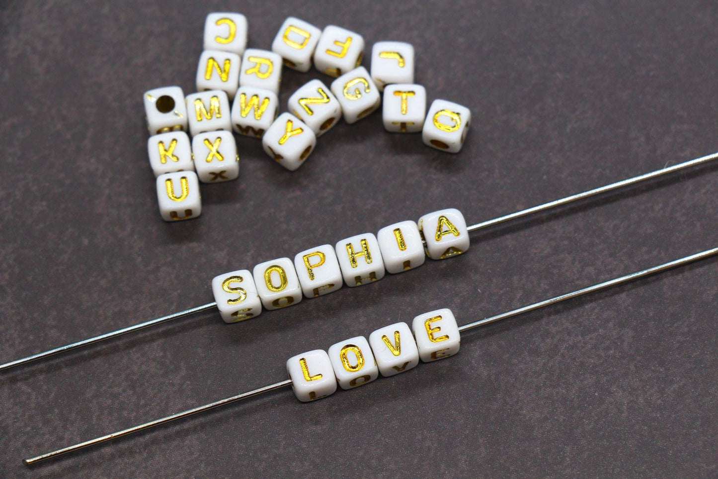 Gold Square Letter Beads, 4.8mm Alphabet Cubes for Personalized Name Bracelets, Jewelry Making Supplies, Single Letter Beads