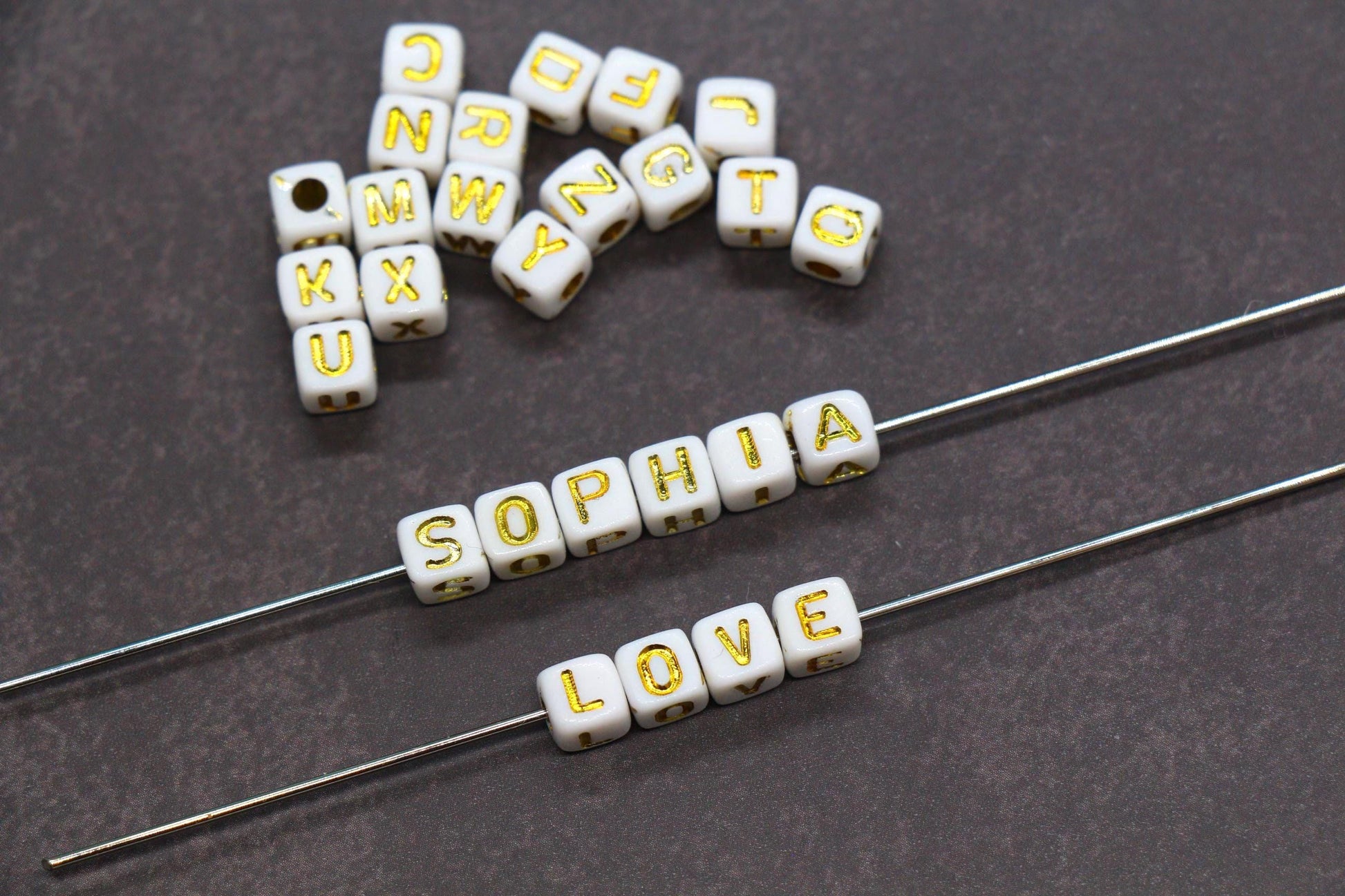 Gold Square Letter Beads, 4.8mm Alphabet Cubes for Personalized Name Bracelets, Jewelry Making Supplies, Single Letter Beads
