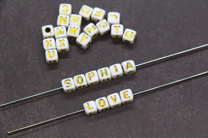 Gold Square Letter Beads, 4.8mm Alphabet Cubes for Personalized Name Bracelets, Jewelry Making Supplies, Single Letter Beads