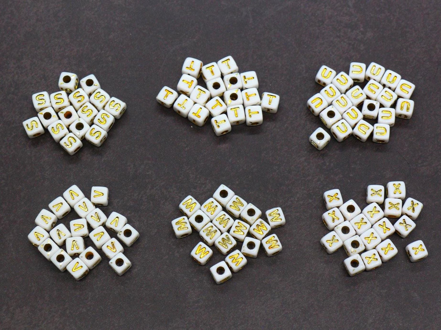 Gold Square Letter Beads, 4.8mm Alphabet Cubes for Personalized Name Bracelets, Jewelry Making Supplies, Single Letter Beads