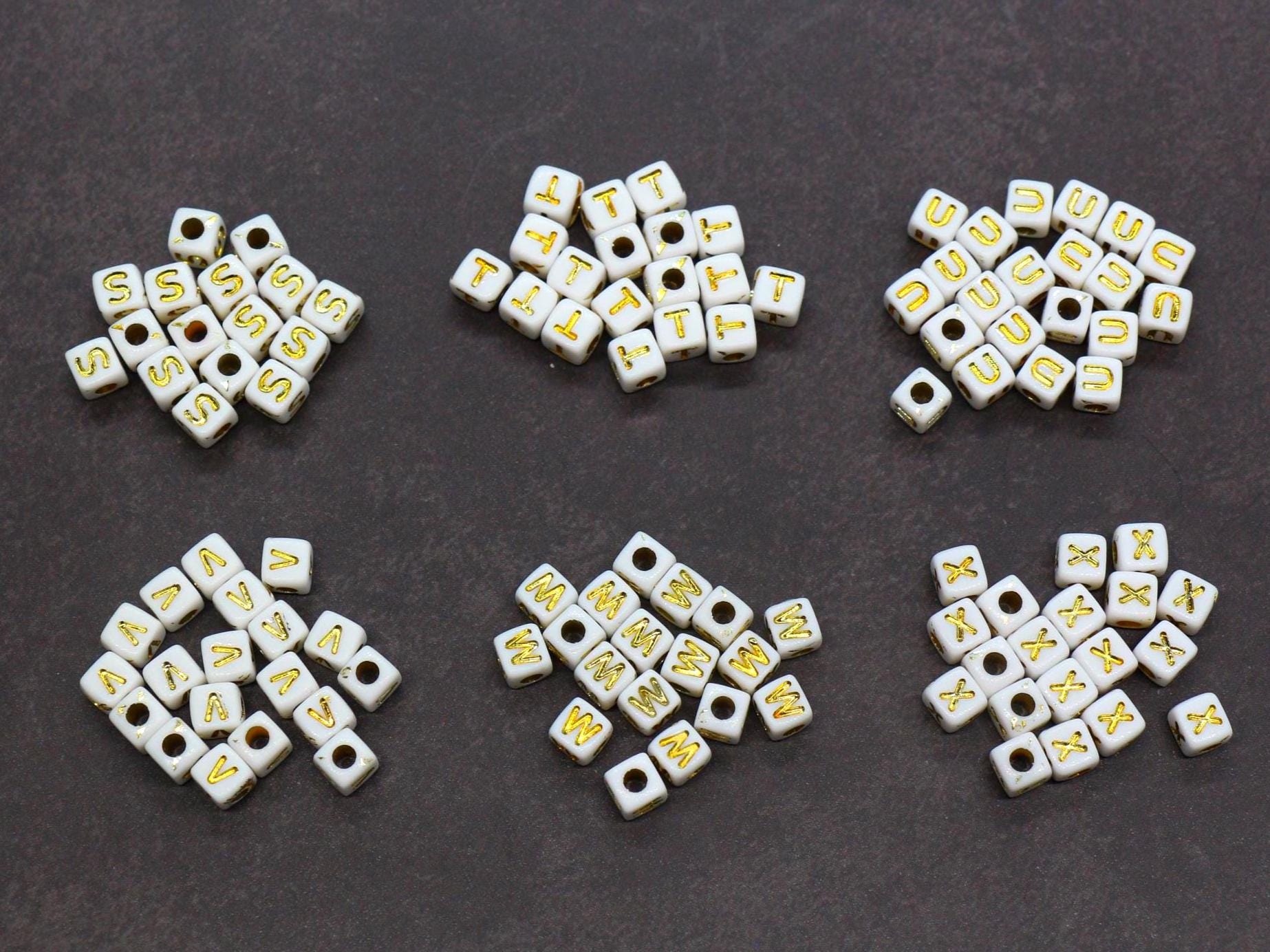 Gold Square Letter Beads, 4.8mm Alphabet Cubes for Personalized Name Bracelets, Jewelry Making Supplies, Single Letter Beads