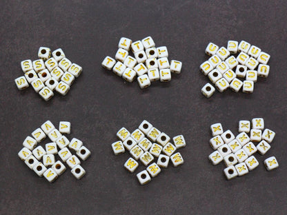 Gold Square Letter Beads, 4.8mm Alphabet Cubes for Personalized Name Bracelets, Jewelry Making Supplies, Single Letter Beads