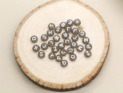 7mm Translucent Alphabet Beads, Brown or Gray Mix Letter Beads for Bracelets, Necklaces, DIY Jewelry Making, Personalized Name Beads