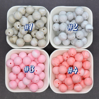 15mm Marble Silicone Beads for Bracelets, Soft Round DIY Jewelry Beads, Keychain Craft Supplies, Silicone Beads for DIY Jewelry Making