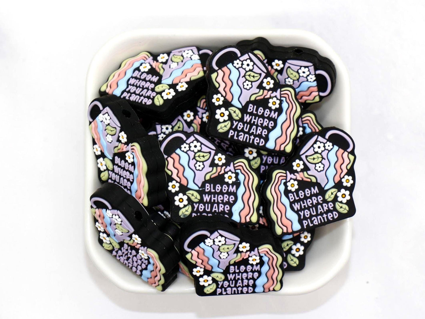Bloom Where You Are Planted Beads, Silicone Focal Beads, Inspirational Charm Beads, DIY Jewelry Making, Motivational Gift, #900