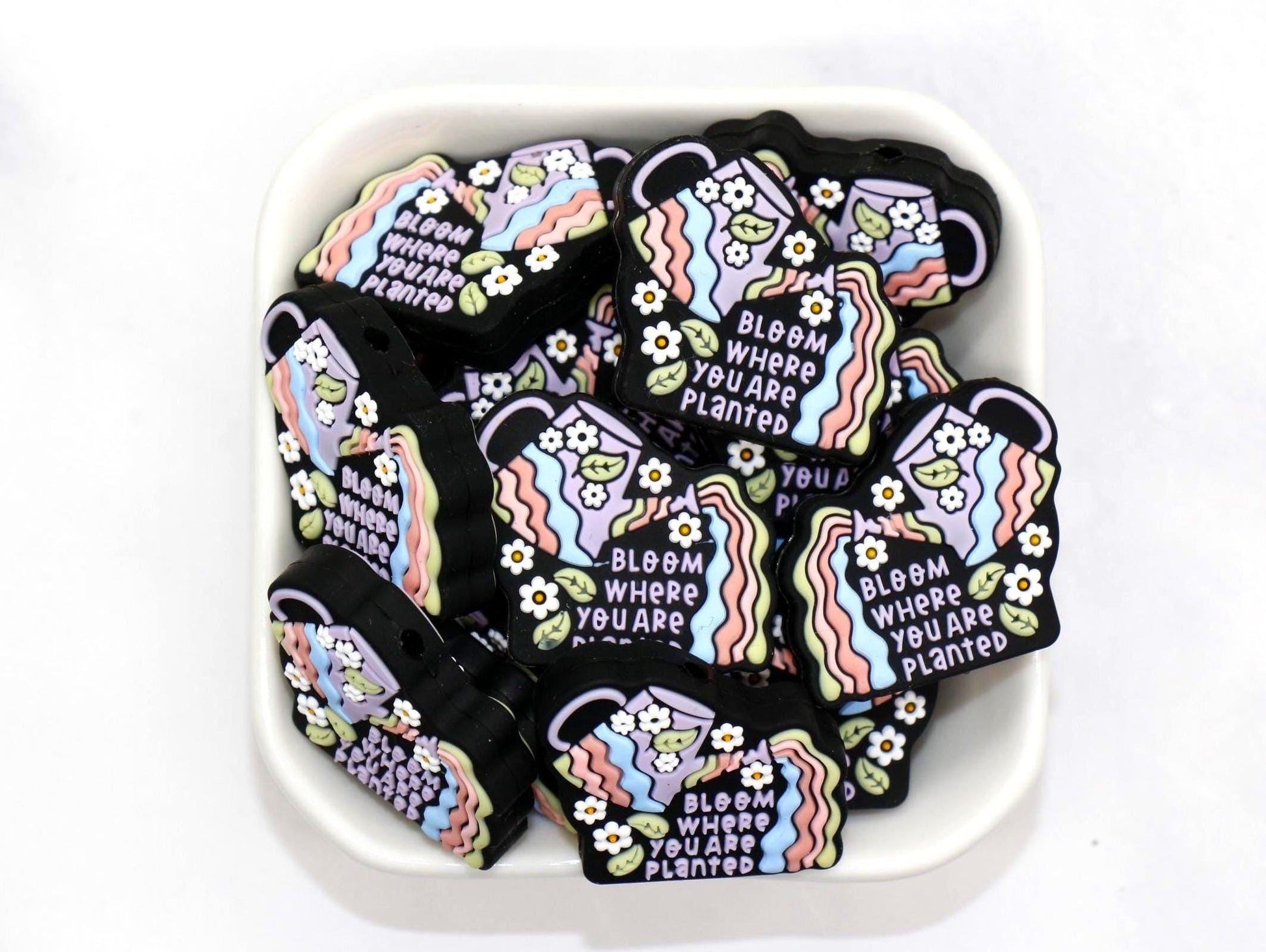 Bloom Where You Are Planted Beads, Silicone Focal Beads, Inspirational Charm Beads, DIY Jewelry Making, Motivational Gift, #900