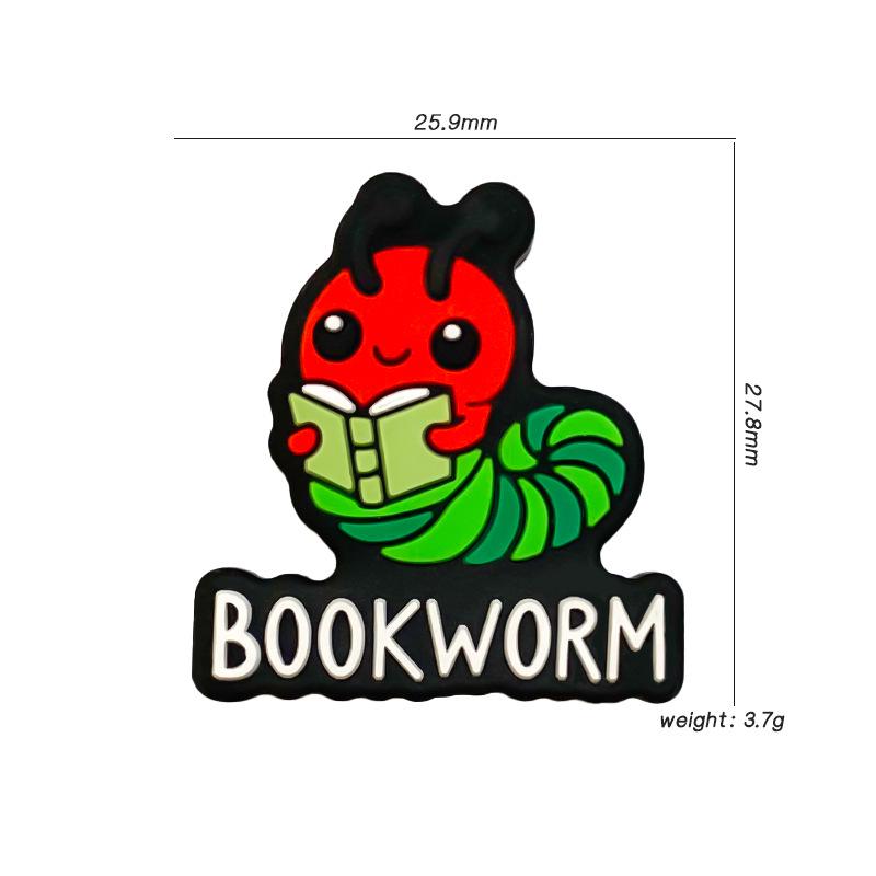 Bookworm Focal Beads, Silicone Book Lover Beads, Chunky Silicone Beads for Jewelry Making, Loose Beads for Bracelets, Reading Themed Beads