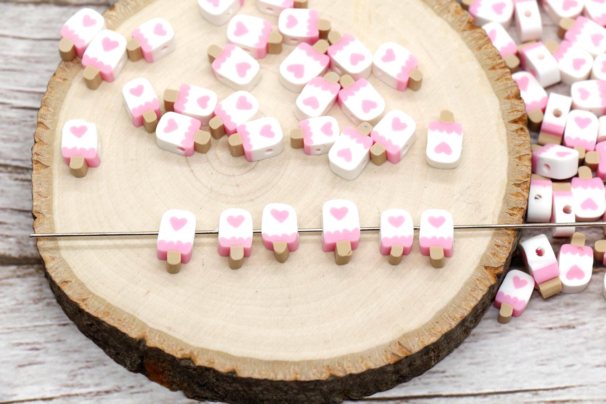 Kawaii Popsicle with Heart Polymer Clay Beads, Cute Summer Jewelry Making Supplies, Sweet Food Charms for Bracelets Necklaces #915