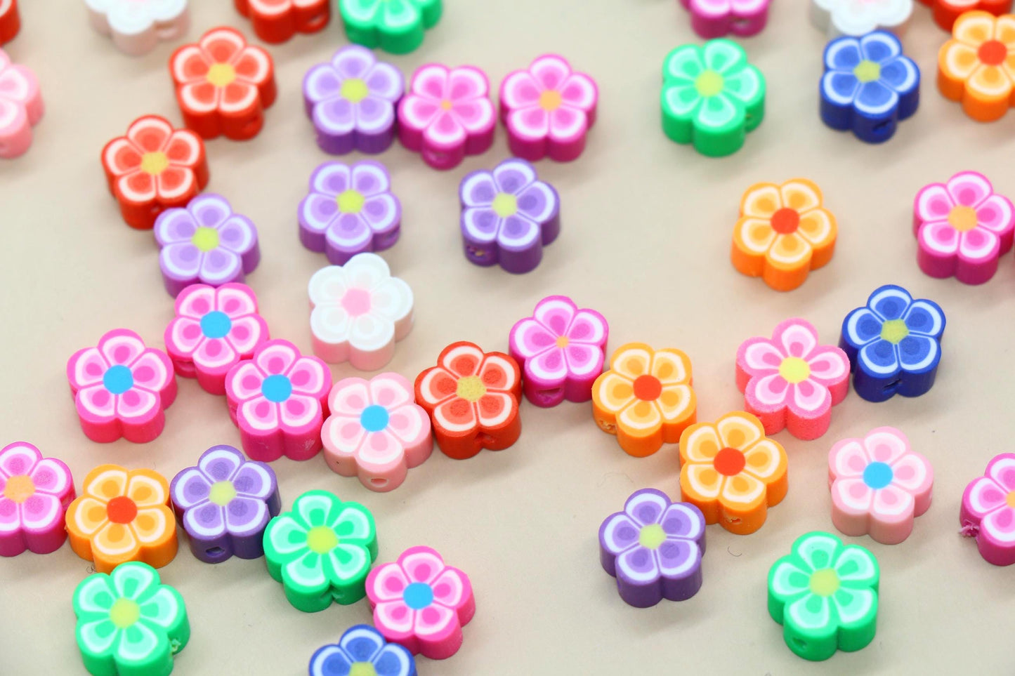 Flower Polymer Clay Beads, Colorful Mixed Blossom Beads, Handmade Floral Beads for Jewelry Making, DIY Spring Beads for Bracelets Necklaces