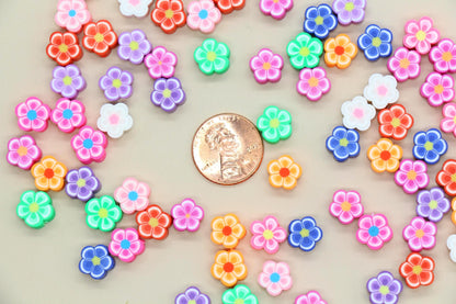 Flower Polymer Clay Beads, Colorful Mixed Blossom Beads, Handmade Floral Beads for Jewelry Making, DIY Spring Beads for Bracelets Necklaces