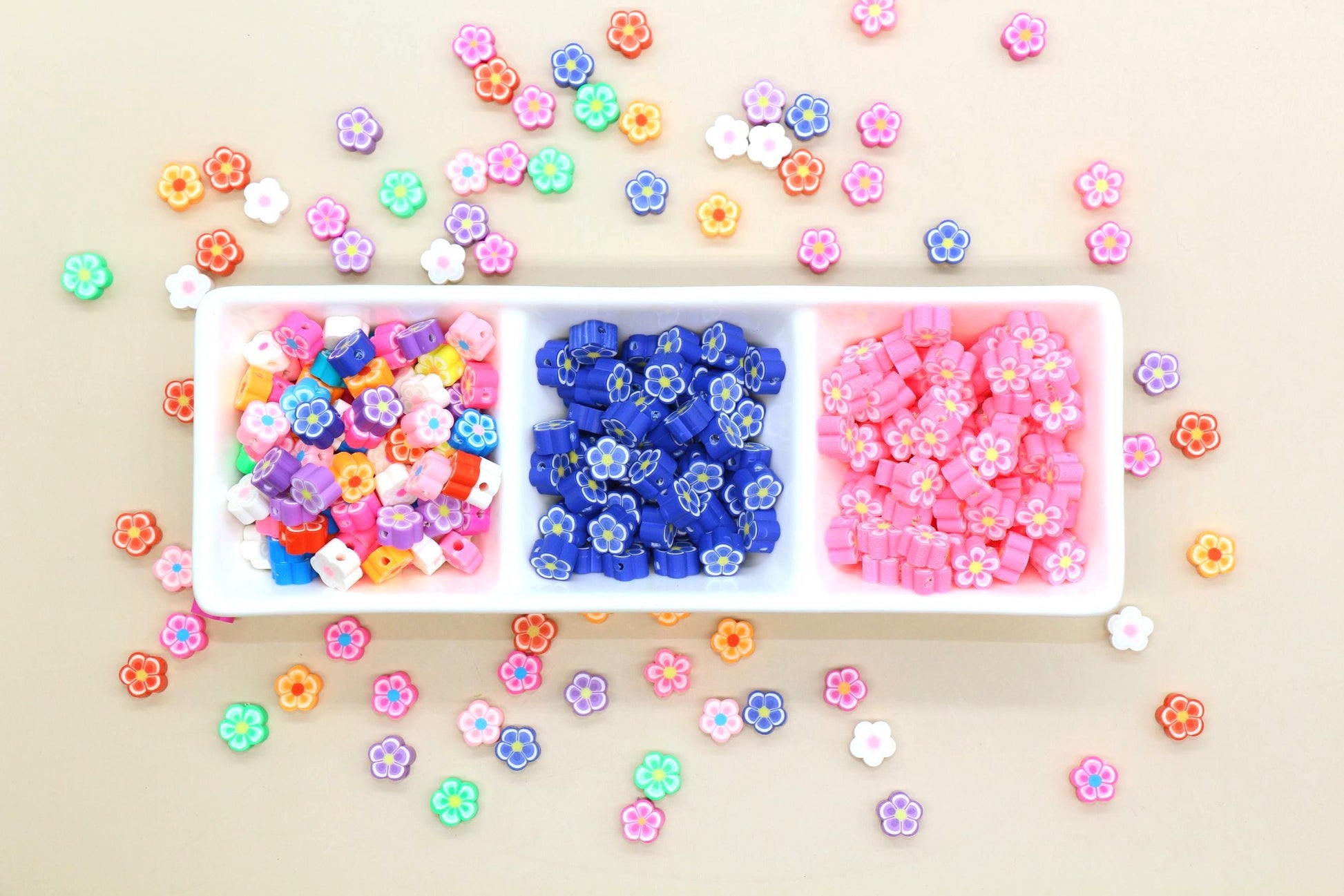 Flower Polymer Clay Beads, Colorful Mixed Blossom Beads, Handmade Floral Beads for Jewelry Making, DIY Spring Beads for Bracelets Necklaces