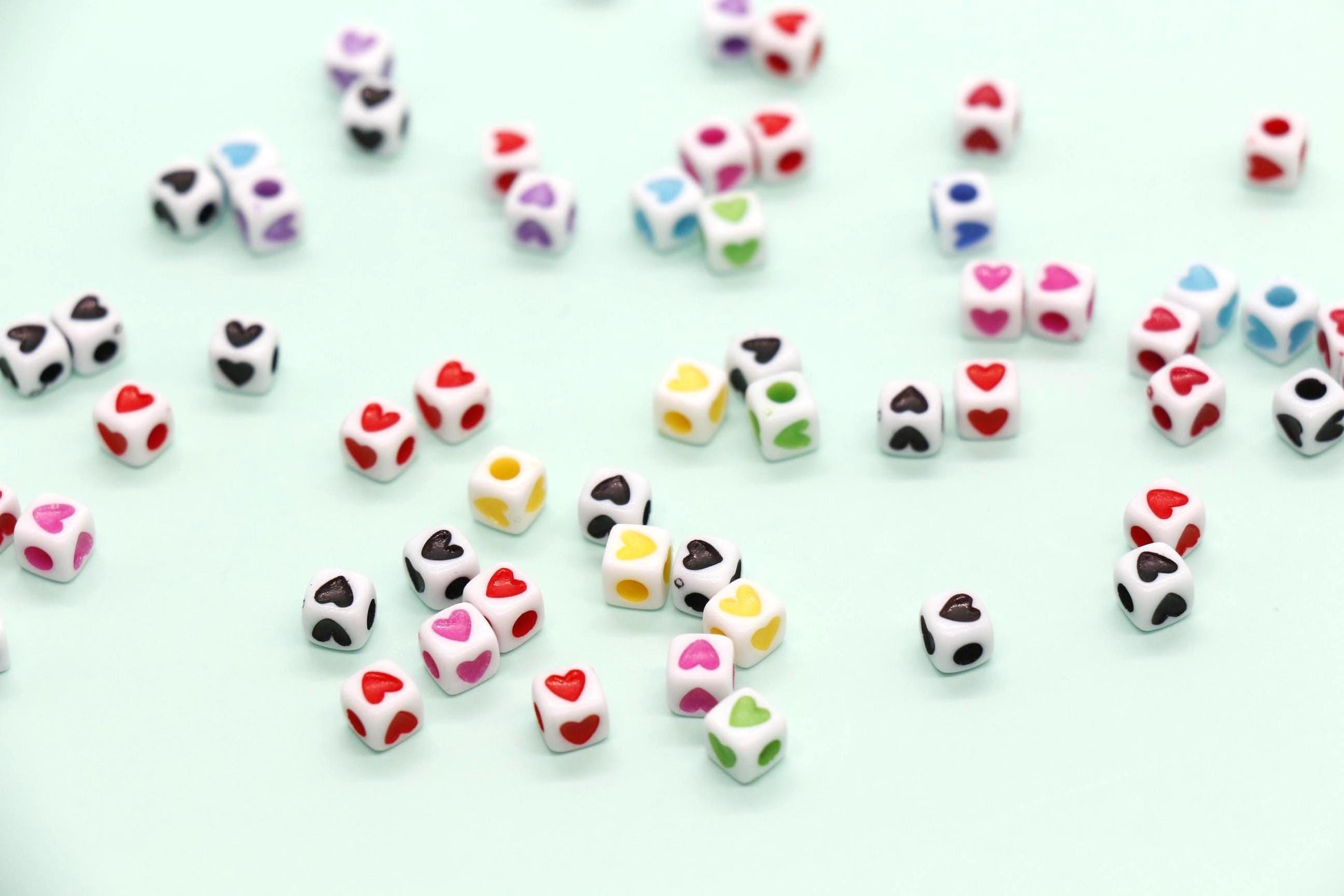 Cube Heart Beads, 5mm Square Heart Beads, Plastic Heart Beads in Black, Red, Mixed Colors, Jewelry Making Supplies for Bracelets Keychains
