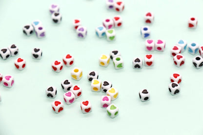Cube Heart Beads, 5mm Square Heart Beads, Plastic Heart Beads in Black, Red, Mixed Colors, Jewelry Making Supplies for Bracelets Keychains