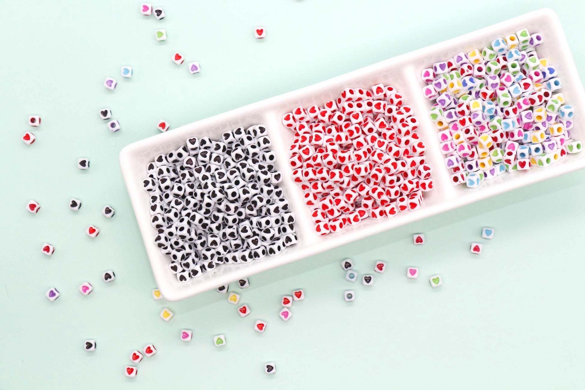 Cube Heart Beads, 5mm Square Heart Beads, Plastic Heart Beads in Black, Red, Mixed Colors, Jewelry Making Supplies for Bracelets Keychains