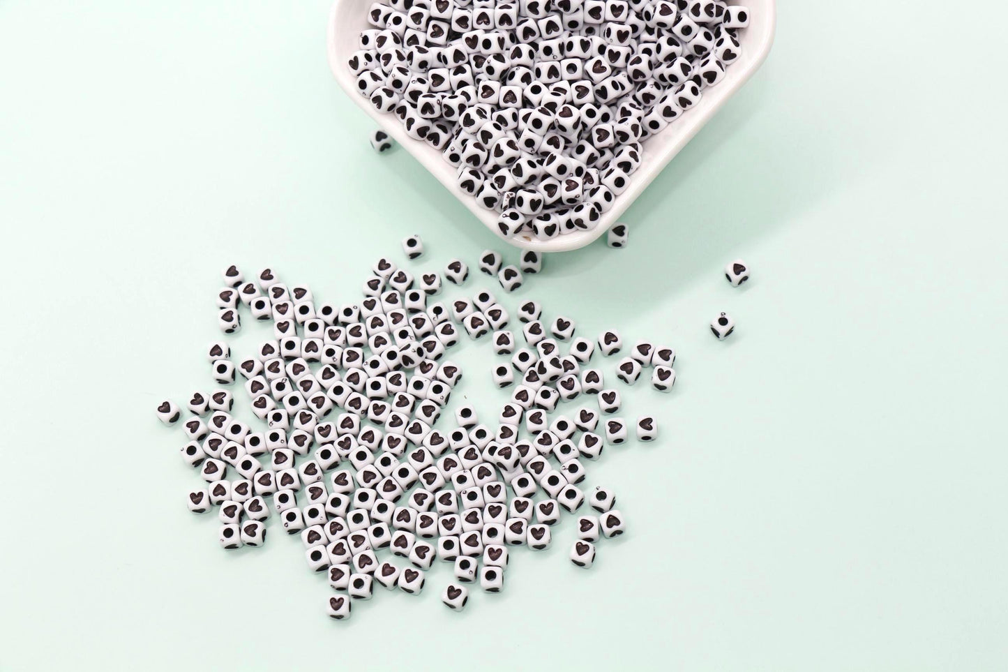 Cube Heart Beads, 5mm Square Heart Beads, Plastic Heart Beads in Black, Red, Mixed Colors, Jewelry Making Supplies for Bracelets Keychains