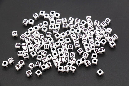 5mm White Black Clover Acrylic Symbol Beads #725