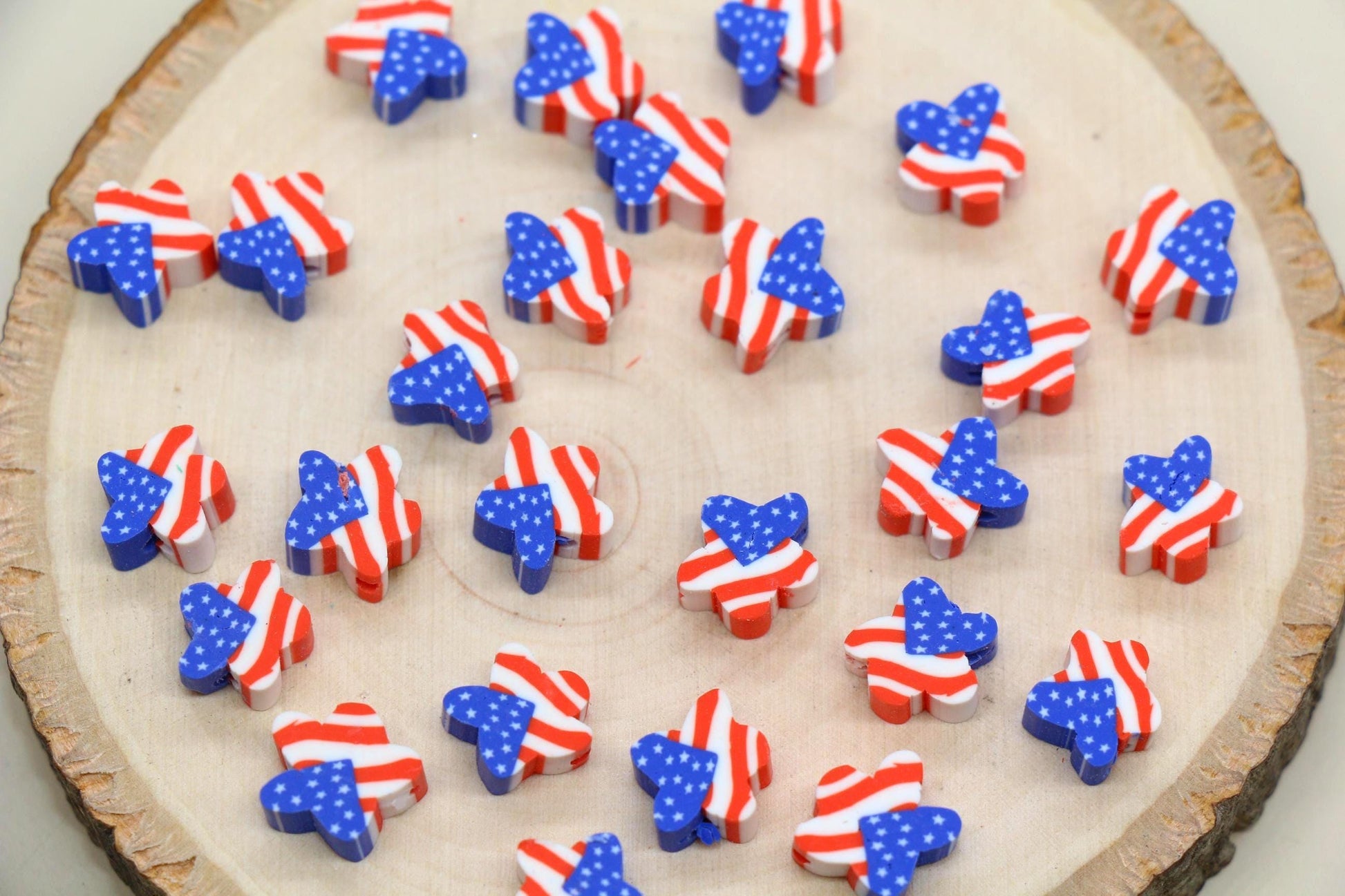 Patriotic Clay Beads, US Flag Polymer Clay Beads, July 4th Jewelry Beads, Red White Blue Beads for Crafts