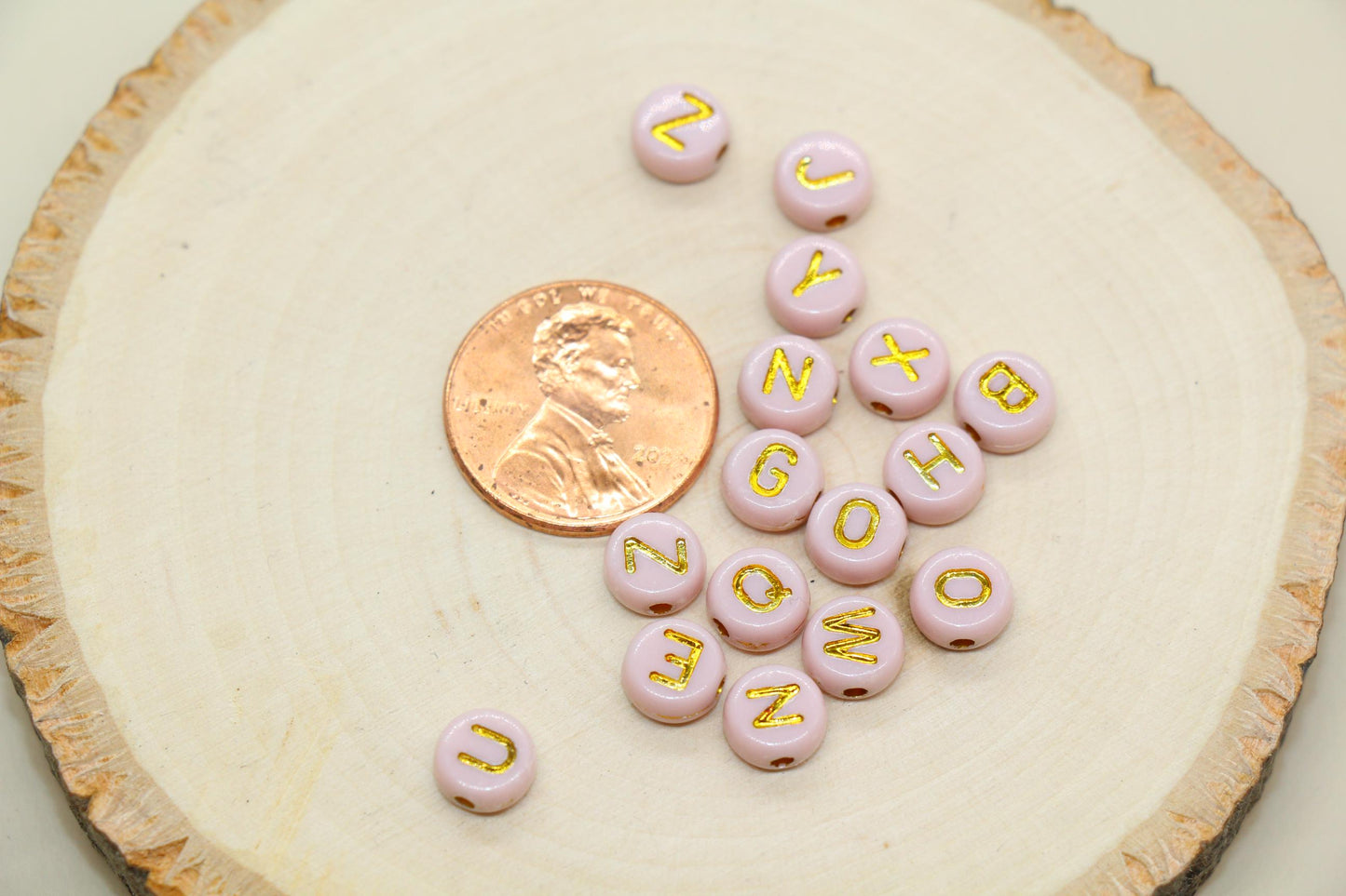 Beige Beads with Gold Lettering Alphabet Beads, Acrylic Name Initial Beads, Mix Alphabet Letter Beads, Bead for Bracelet, 7mm #3154