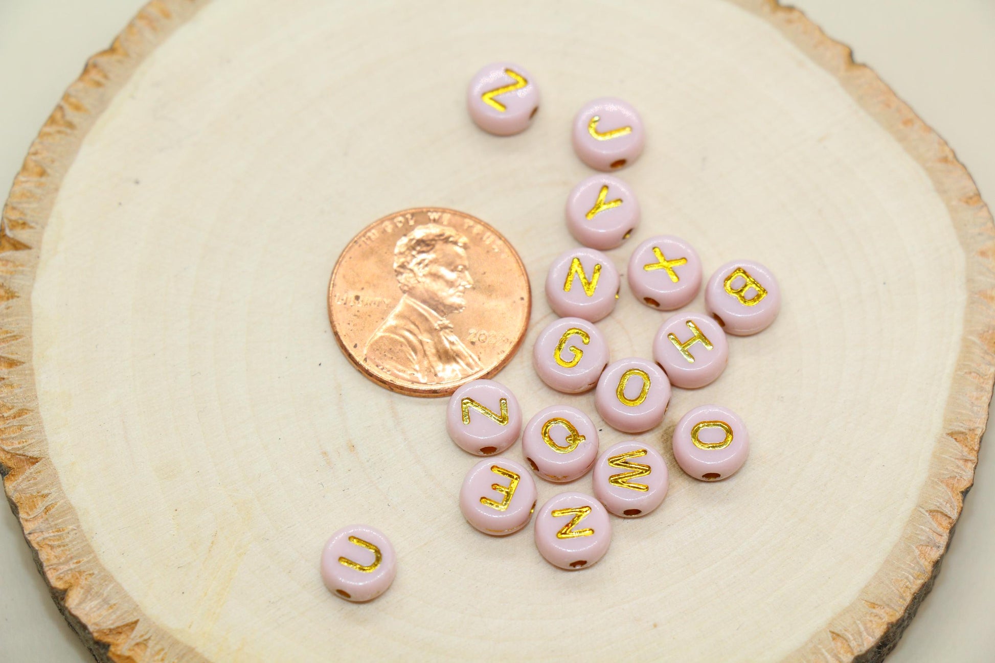 Beige Beads with Gold Lettering Alphabet Beads, Acrylic Name Initial Beads, Mix Alphabet Letter Beads, Bead for Bracelet, 7mm #3154
