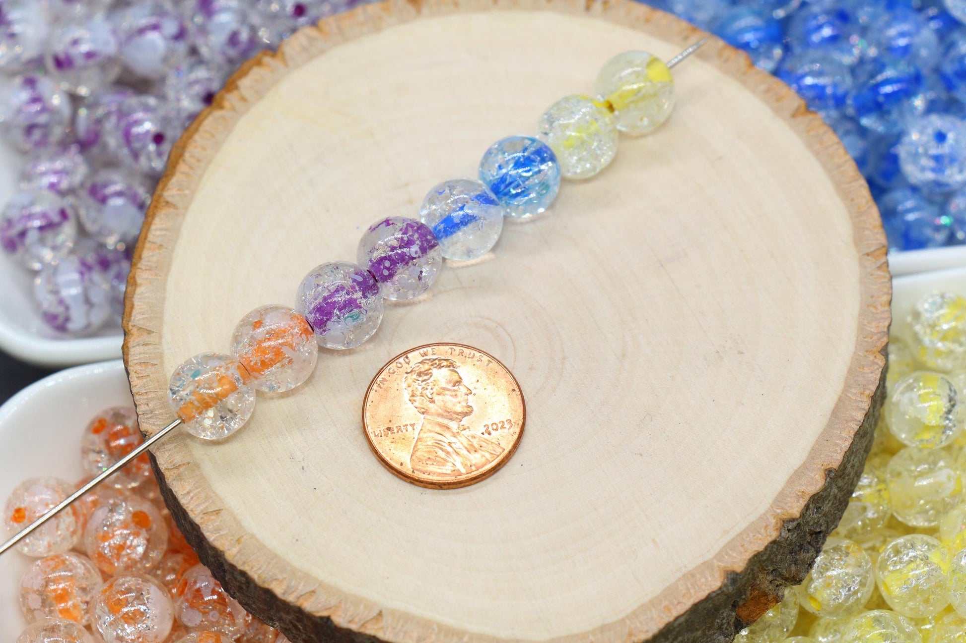 10mm Crackled Glass Beads with Specks for Jewelry Making, DIY Bracelet Crafting Supplies Accessories