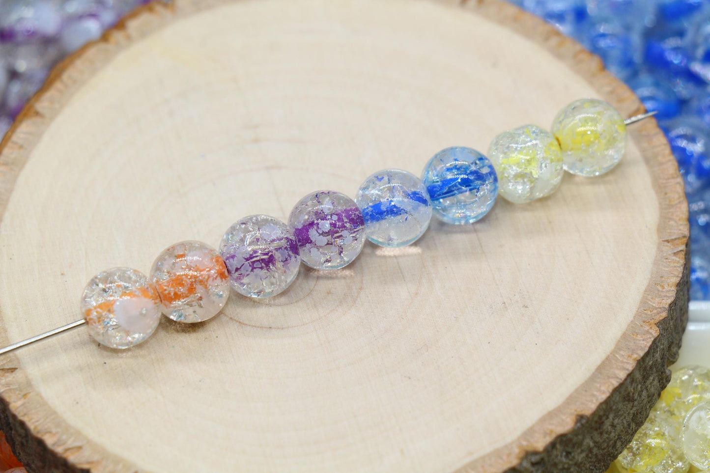 10mm Crackled Glass Beads with Specks for Jewelry Making, DIY Bracelet Crafting Supplies Accessories